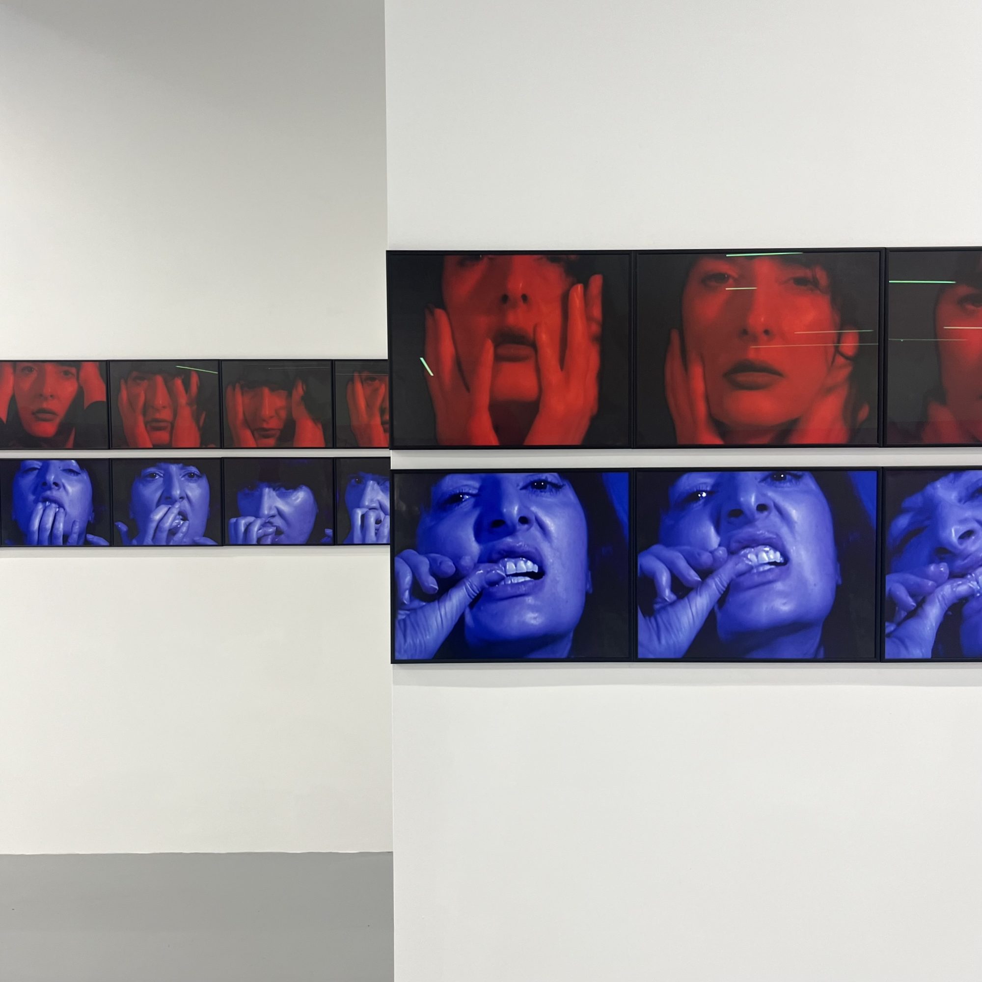 nstallation view at Saatchi Yates, St James, showing Marina Abramović’s works “Red Period” (2025) and “Blue Period” (2025) — two large-scale abstract pieces exploring ritual, endurance, and colour as states of being.