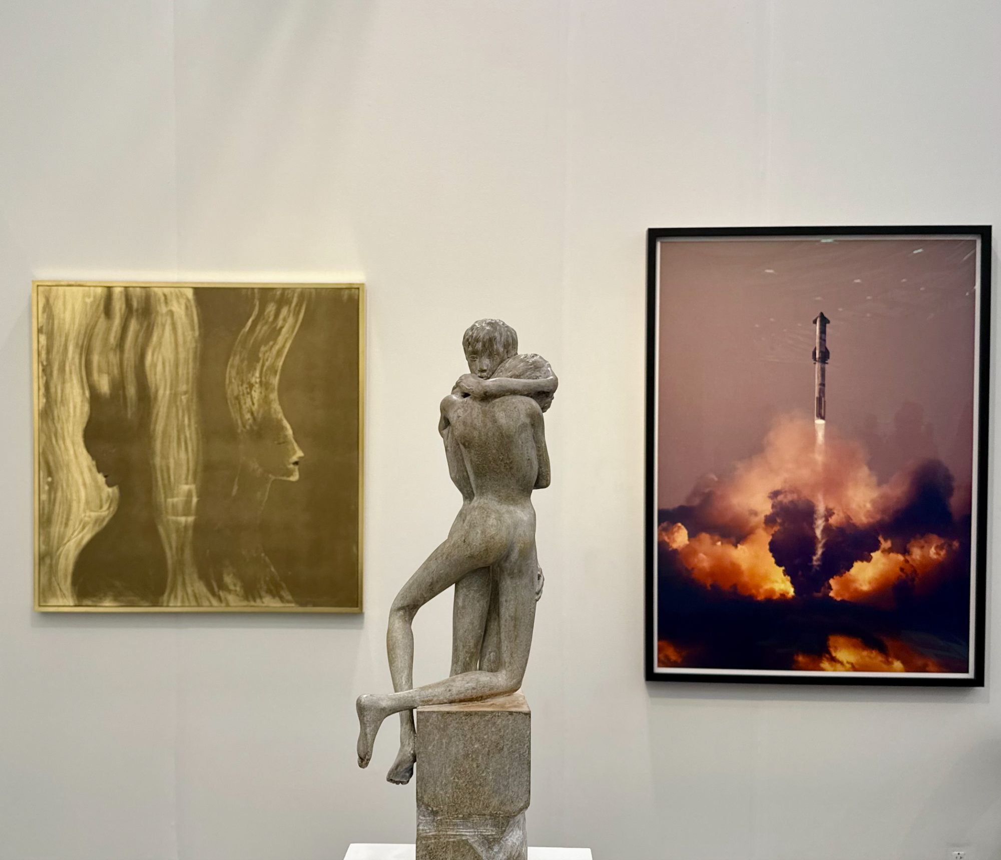 Works by Yoshitaka Amano, Kye Christensen-Knowles, and Heji Shin at Lomex Gallery's booth at Frieze LA