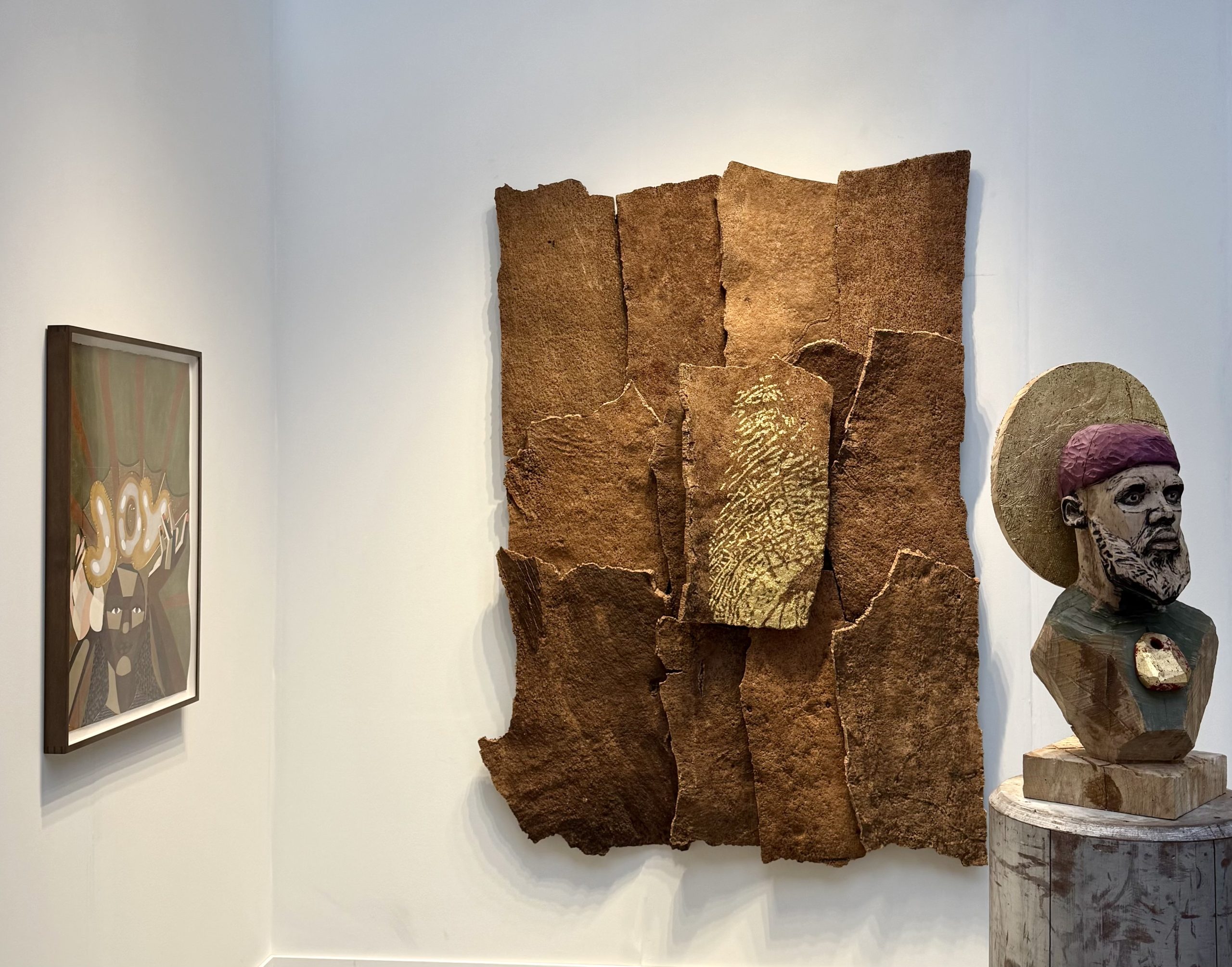 Gagosian's booth at Frieze New York 2026, featuring a work by Giuseppe Penone, Titus Kaphar, and Derrick Adams