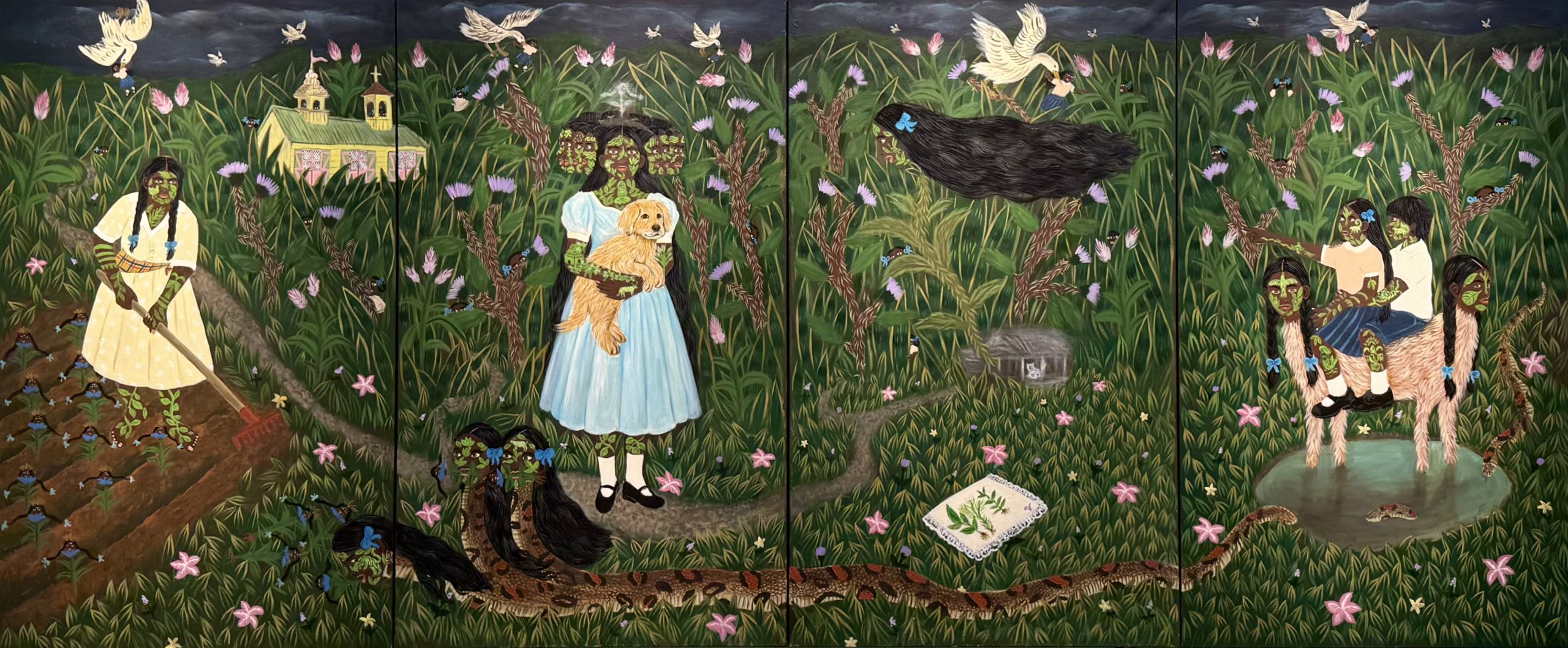 A painting by Kelly Sinnapah Mary at James Cohan Gallery's booth at Frieze New York 2026