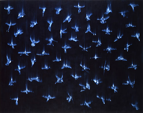 Falling Birds- oil on linen, 1994 image via www.maryboonegallery.com