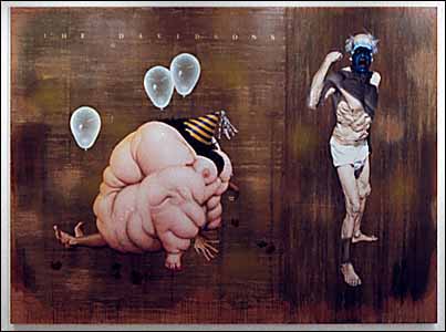 Ashley Bickerton- The Davidsons, 1997 The Davidsons- 1997 oil acrylic, pencil and aniline dye on wood image via