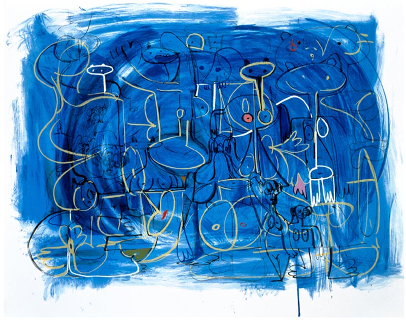 George Condo- Abstract Composition "Abstract Composition in Blue" 1998, Silkscreen via www.castkillartsociety.org