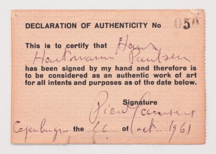 Piero Manzoni, Declaration of Authenticity No. 50 (Carte d'authenticite No. 50) (1961), via Andrea Rosen