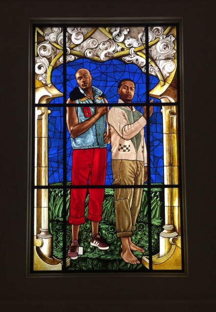 Kehinde Wiley, Arms of Hugo von Hohenlanderberg as Bishop of Constance with Angel Supporters (2014)