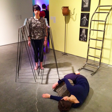 Performers at Eva Kotatkova's installation, via Art Observed