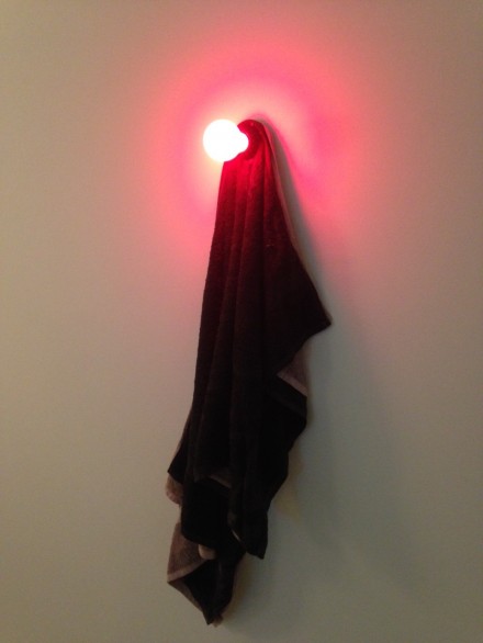 Paul Lee, Untitled (black and pink towels with red bulb) (2008)