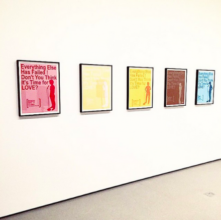 Sharon Hayes, Everything Else Has Failed! Don't You Think It's Time for Love? (2004), via Art Observed