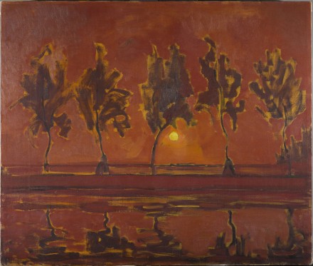 Piet Mondrian , "Fünf Baum Silhouetten an der Gein mit Mond," 1907, photo courtesy Martin Gropius Bau © Gemeentemuseum Den Haag, Nie-derlande