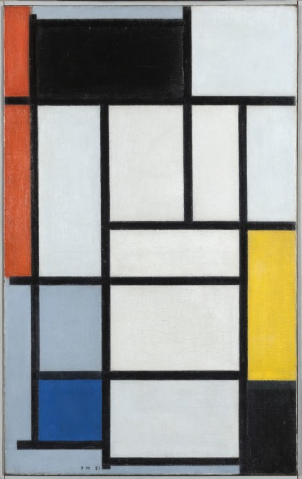 Piet Mondrian, "Komposition mit rot, schwarz, gelb, blau und grau," 1921, photo courtesy Martin Gropius Bau © Gemeentemuseum Den Haag, Nie-derlande