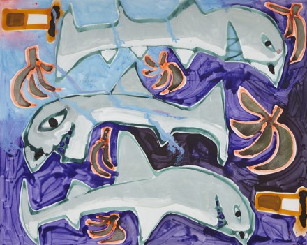 Katherine Bernhardt, Sharks, Plantains, and Cigarettes (2015) all photos courtesy Venus Over Manhattan