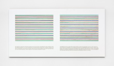 Douglas Huebler, Only during the time when these words are being read each pair of green lines represented above is inwardly extensive (1978), © 2015 Estate of Douglas Huebler / Artists Rights Society (ARS), New York. Courtesy Paula Cooper Gallery, New York Photo: Steven Probert