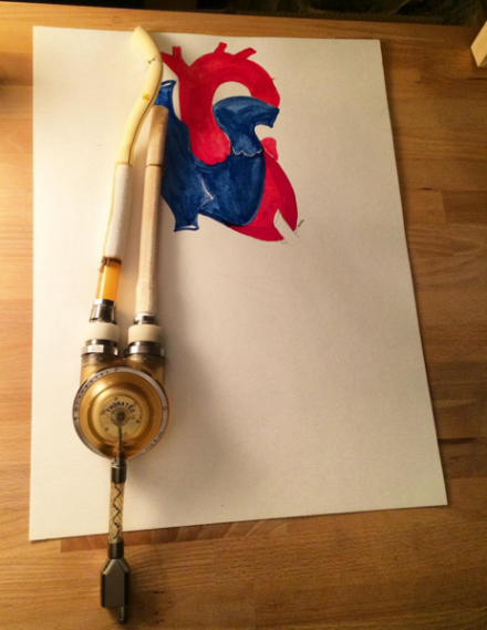 A heart pump loaned to the artist from his father, via Art Observed
