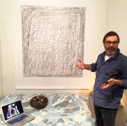 Asad Raza with work by Jordan Wolfson, Jessica Dickinson and bedsheets from his childhood selected by Rachel Rose, via Art Observed