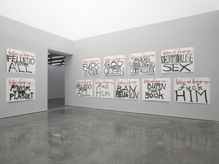 Gilbert & Georgeâ€¨, THE BANNERSâ€¨ (Installation View), 9x9x9, White Cube Bermondseyâ€¨ © Gilbert & George. Photo © White Cube (George Darrell)