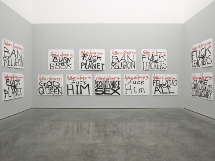 Gilbert & Georgeâ€¨, THE BANNERSâ€¨ (Installation View), 9x9x9, White Cube Bermondseyâ€¨ © Gilbert & George. Photo © White Cube (George Darrell)