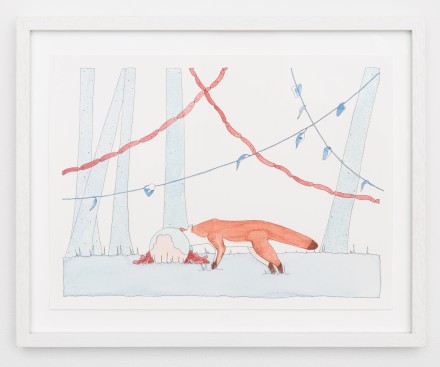 Dana Sherwood, Fox with Cake and Sausage (2014), courtesy the artist and Denny Gallery