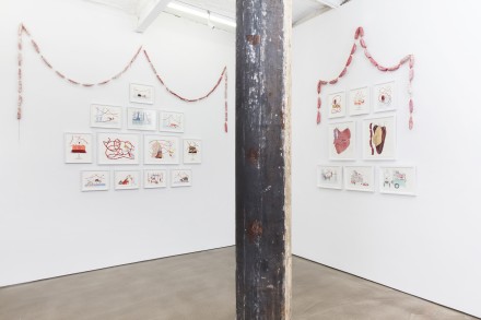 Dana Sherwood, Sausage Garland I & II (Installation View), courtesy the artist and Denny Gallery