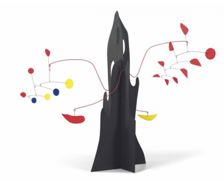 Alexander Calder, Crag with Yellow Boomerang and Red Eggplant (1974), via Christie's