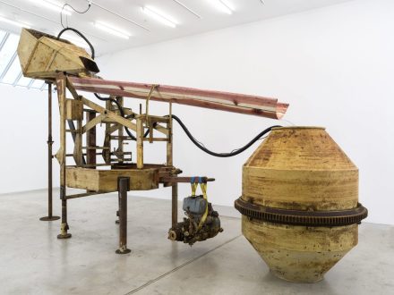 Virginia Overton, Untitled (Cement Mixer Water) (2018), via Bortolami