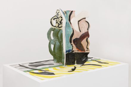 Betty Woodman, Aztec Vase and Carpet #7 (2014), via David Kordansky