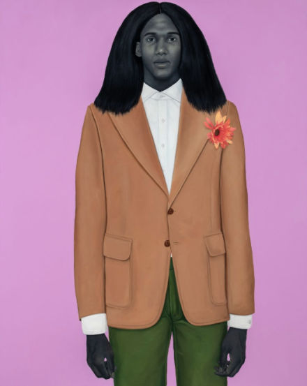 Amy Sherald, When I let go of what I am, I become what I might be (self-Imagined Atlas) (2019), via Hasuer & Wirth