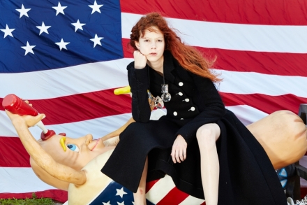 Roe Ethridge, Nathalie with Hot Dog and Flag (2014), via Andrew Kreps
