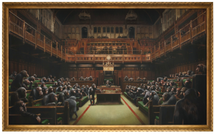 Banksy, Devolved Parliament (2009), final price £9,879,500, via Sotheby's