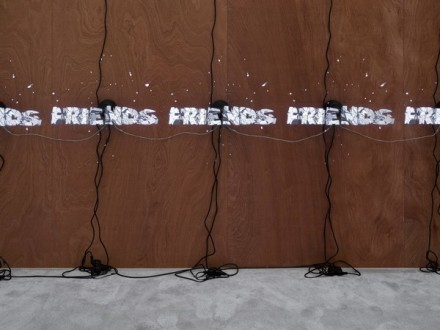 Jordan Wolfson, ARTISTS FRIENDS RACISTS (Installation View), via David Zwirner