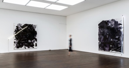 Mary Weatherford, Train Yards (Installation View), via Gagosian