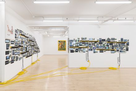 Borna Sammak, Beach Towel Paintings B:W Year in Words 4 (Installation View), via JTT