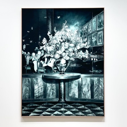 Mark Tansey, Spinner (2015), via Art Observed