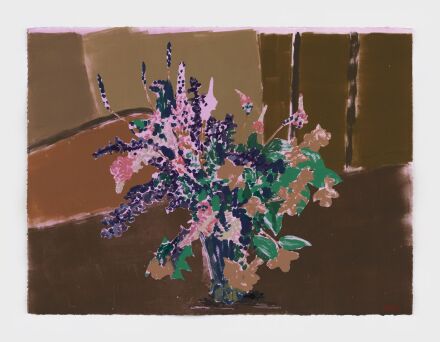 Claire Tabouret, Offrande (pink and brown) (2021), via Perrotin