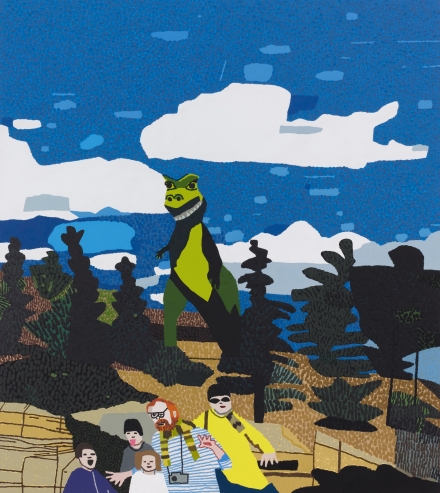 Jonas Wood, Dinosaur Landscape (2019), via David Kordansky