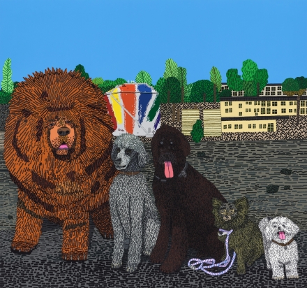 Jonas Wood, Five Dogs (2021), via David Kordansky