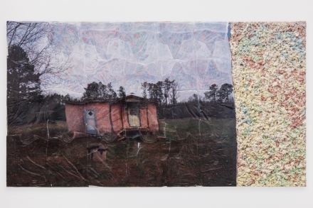 Kevin Beasley, Wood shed (on improvisation) (2022), via Art Observed