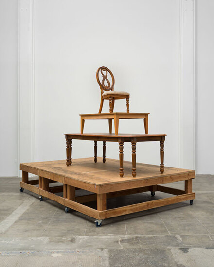 Paul McCarthy, A&E, Table Stack Throne, Santa Anita Session (2021), via Hauser & Wirth