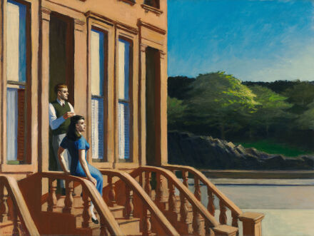 Edward Hopper, Sunlight on Brownstones (1956), via The Whitney