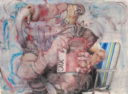 Adrian Ghenie, Self Portrait with Favorite Book (2022), via Thaddaeus Ropac