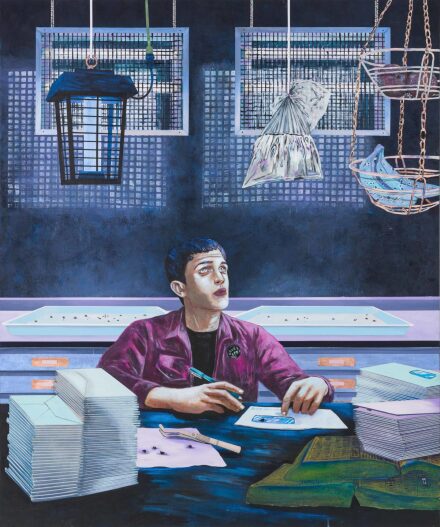 Hernan Bas, Conceptual Artist #13 (Founder and sole member of the BUZZ OFF INITIATIVE, he spends his nights mailing everyone in his zip code a single dead fly) (2022), via Victoria Miro