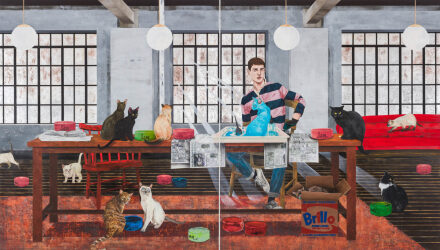 Hernan Bas, Conceptual Artist #7 (A Warhol enthusiast, his 26th studio mate completes the story) (2022), via Victoria Miro