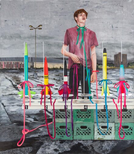 Hernan Bas, Conceptual Artist #9 (Performance based, his work is tied to the binds of gravity) (2022), via Victoria Miro