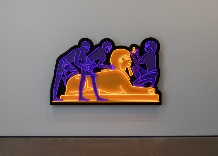 Awol Erizku, M3TAMO4PHO$I$ (I’m talkin’ Hieroglyphics) (2023), via Sean Kelly